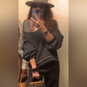 Free People- We The Free Midnight Oversized Pullover - Raven Combo - Medium